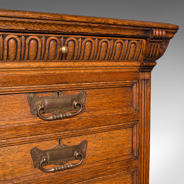 Antique Pedestal Desk, English, Oak, Leather, Merryweather & Son, Late Victorian