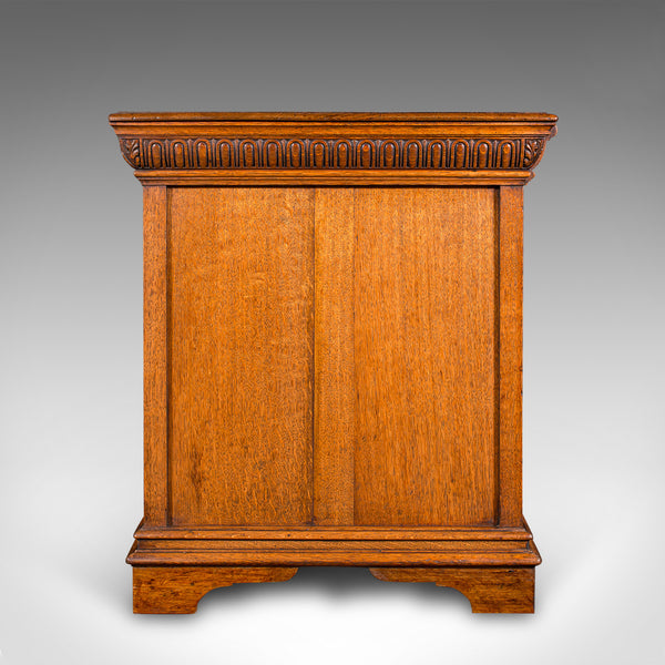 Antique Pedestal Desk, English, Oak, Leather, Merryweather & Son, Late Victorian