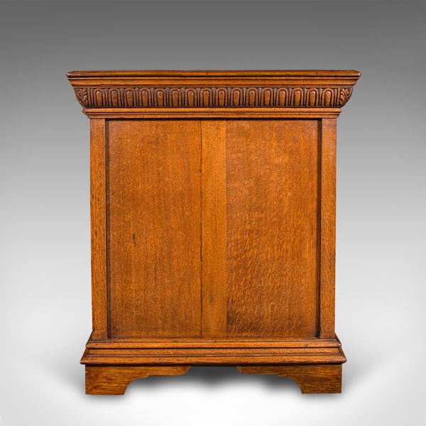 Antique Pedestal Desk, English, Oak, Leather, Merryweather & Son, Late Victorian