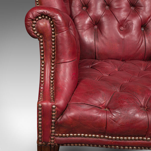 Antique Fireside Wing Back Armchair, English, Leather, Lounge Chair, Edwardian