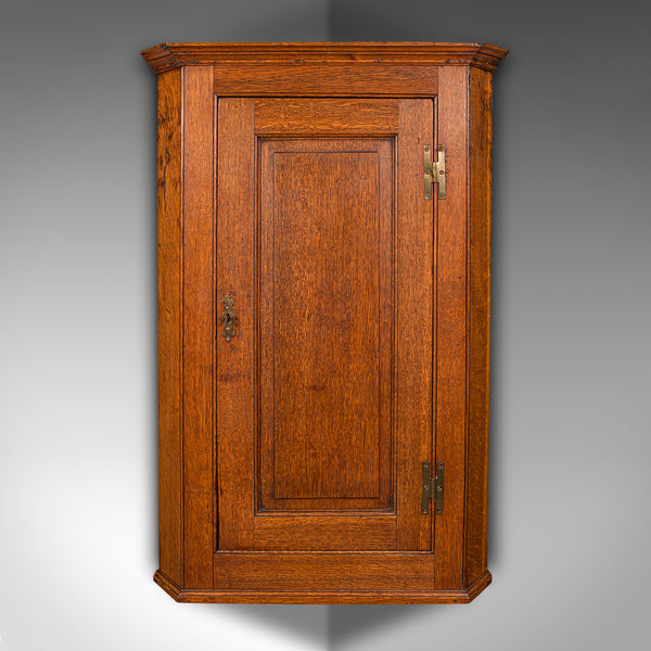 Tall Antique Corner Cabinet, English, Oak, 4 Shelf Wall Cupboard, Georgian, 1800