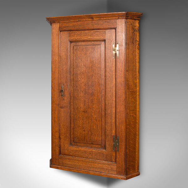 Tall Antique Corner Cabinet, English, Oak, 4 Shelf Wall Cupboard, Georgian, 1800