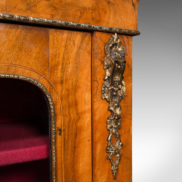 Antique Pier Cabinet, English Walnut, Glazed Bookcase, Display Cupboard, Regency