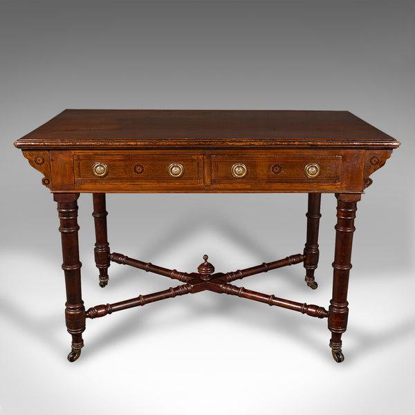 Antique Dressing Table, English Oak, Pine, 2 Drawer, Writing, Console, Victorian