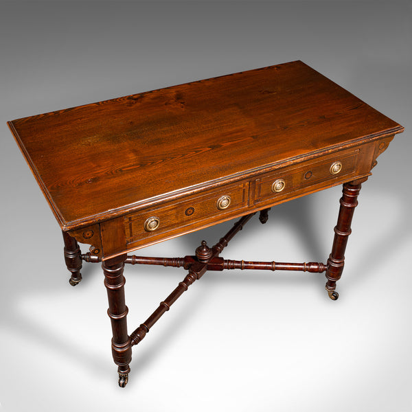 Antique Dressing Table, English Oak, Pine, 2 Drawer, Writing, Console, Victorian