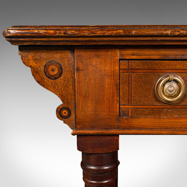 Antique Dressing Table, English Oak, Pine, 2 Drawer, Writing, Console, Victorian