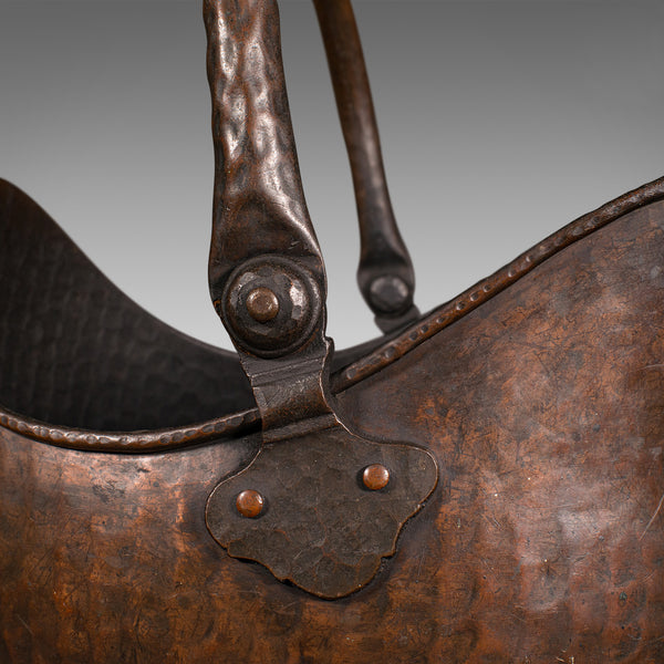 Antique Fireside Helmet Scuttle, English, Copper, Coal, Fuel Store, Victorian