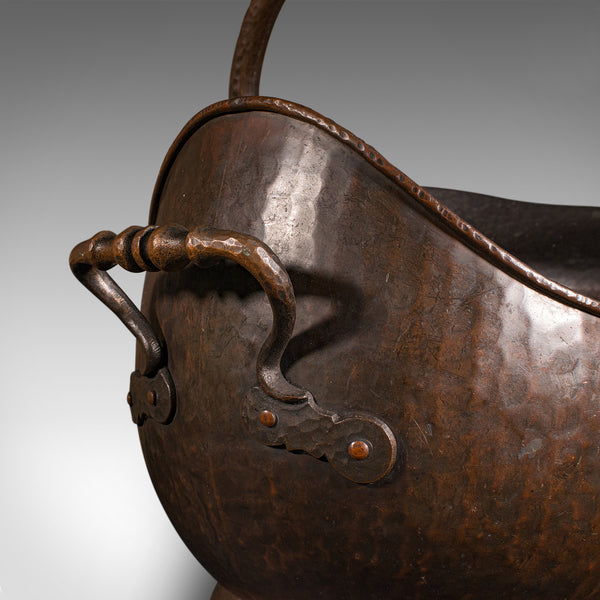 Antique Fireside Helmet Scuttle, English, Copper, Coal, Fuel Store, Victorian
