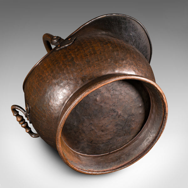 Antique Fireside Helmet Scuttle, English, Copper, Coal, Fuel Store, Victorian