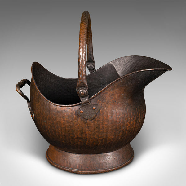 Antique Fireside Helmet Scuttle, English, Copper, Coal, Fuel Store, Victorian