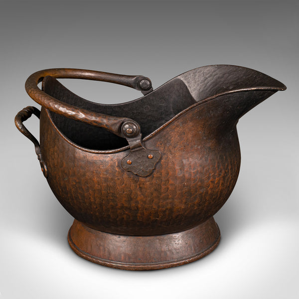 Antique Fireside Helmet Scuttle, English, Copper, Coal, Fuel Store, Victorian