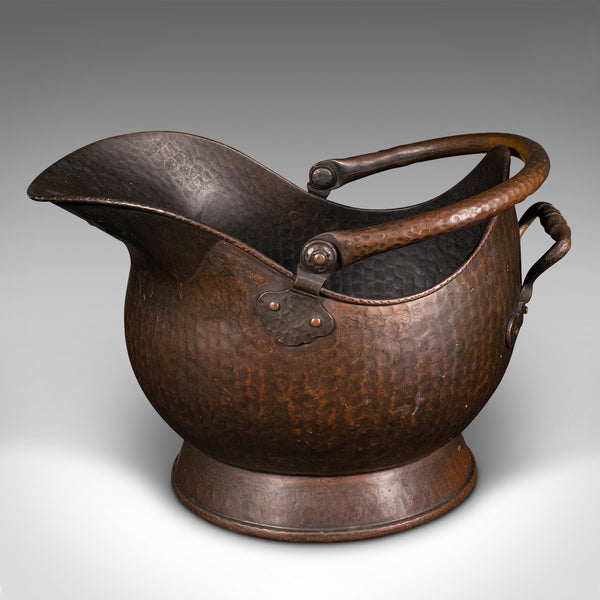 Antique Fireside Helmet Scuttle, English, Copper, Coal, Fuel Store, Victorian