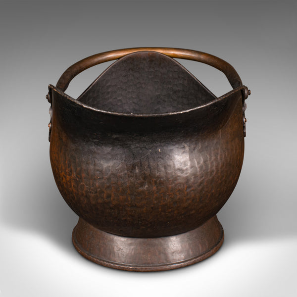 Antique Fireside Helmet Scuttle, English, Copper, Coal, Fuel Store, Victorian