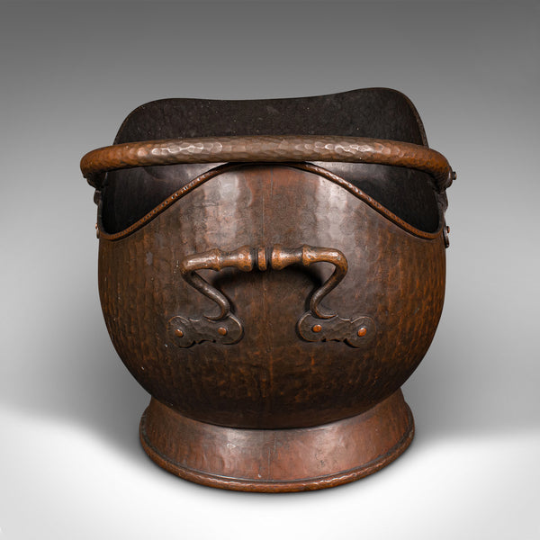Antique Fireside Helmet Scuttle, English, Copper, Coal, Fuel Store, Victorian