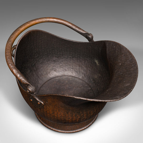Antique Fireside Helmet Scuttle, English, Copper, Coal, Fuel Store, Victorian