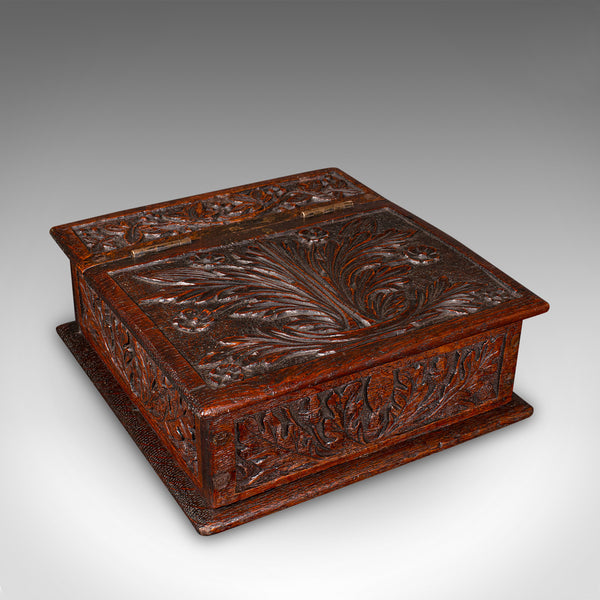 Antique Gardener's Box, English, Oak, Case, Relief Decor, Victorian, Circa 1880