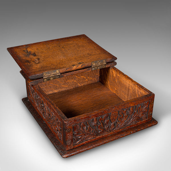 Antique Gardener's Box, English, Oak, Case, Relief Decor, Victorian, Circa 1880