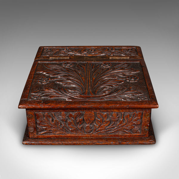 Antique Gardener's Box, English, Oak, Case, Relief Decor, Victorian, Circa 1880
