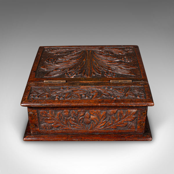 Antique Gardener's Box, English, Oak, Case, Relief Decor, Victorian, Circa 1880