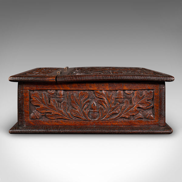 Antique Gardener's Box, English, Oak, Case, Relief Decor, Victorian, Circa 1880
