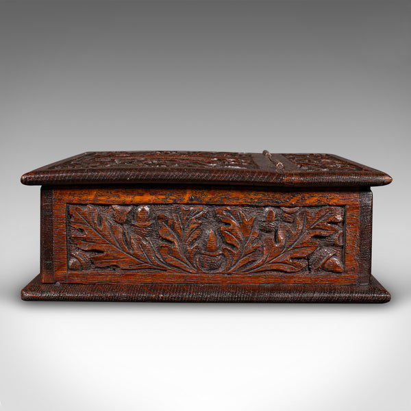 Antique Gardener's Box, English, Oak, Case, Relief Decor, Victorian, Circa 1880