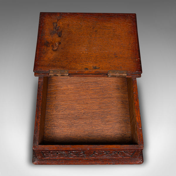Antique Gardener's Box, English, Oak, Case, Relief Decor, Victorian, Circa 1880