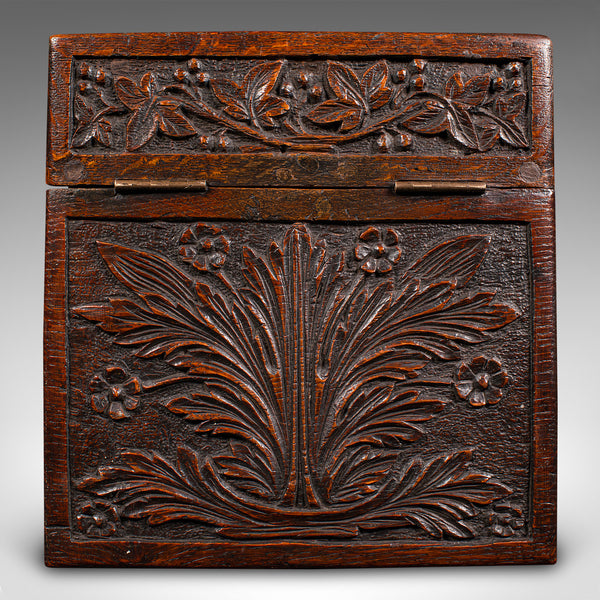 Antique Gardener's Box, English, Oak, Case, Relief Decor, Victorian, Circa 1880