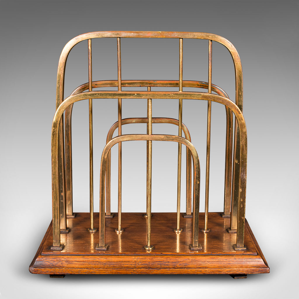 Antique Chairside Newspaper Rack, English, Oak, Brass, Magazine Stand ...