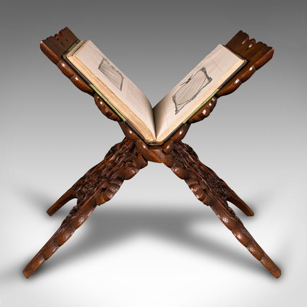 Antique Club Lounge Magazine Stand, Burmese, Teak, Folding Book Rack, Victorian