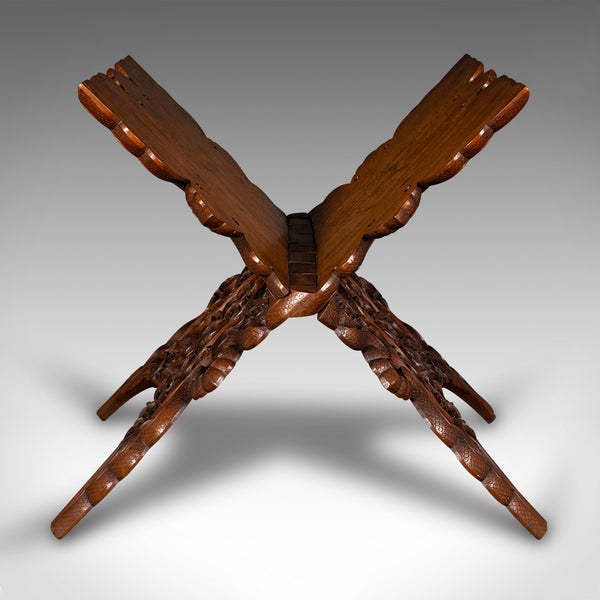 Antique Club Lounge Magazine Stand, Burmese, Teak, Folding Book Rack, Victorian