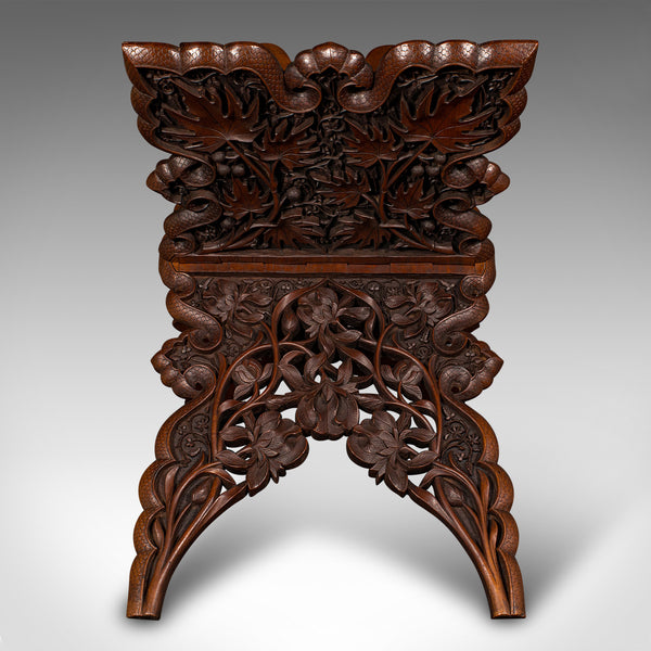 Antique Club Lounge Magazine Stand, Burmese, Teak, Folding Book Rack, Victorian