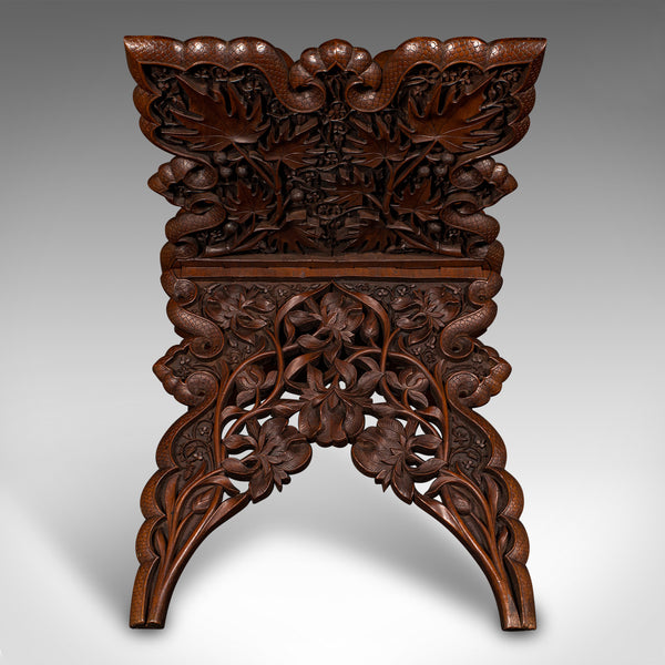 Antique Club Lounge Magazine Stand, Burmese, Teak, Folding Book Rack, Victorian