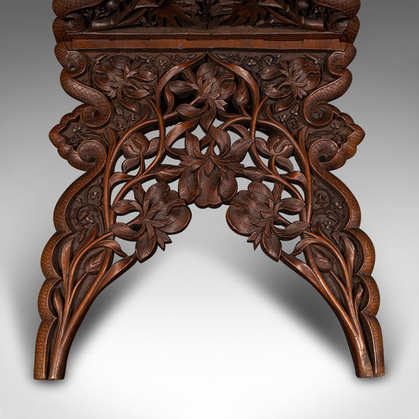 Antique Club Lounge Magazine Stand, Burmese, Teak, Folding Book Rack, Victorian