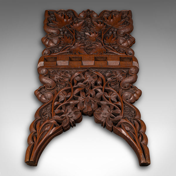 Antique Club Lounge Magazine Stand, Burmese, Teak, Folding Book Rack, Victorian