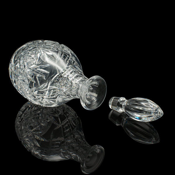 Vintage Crystal Brandy Decanter, English, Cut Glass, Spirit Vessel, Mid Century
