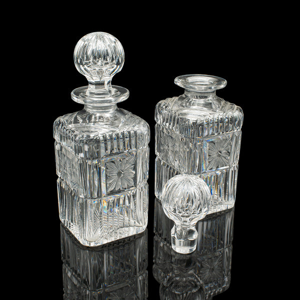 Antique Decanter Service, English, Crystal Glass, Pair, Mappin & Webb, Edwardian