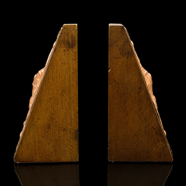 Pair, Antique Maritime Bookends, Continental, Copper, Oak, Book Rest, Victorian