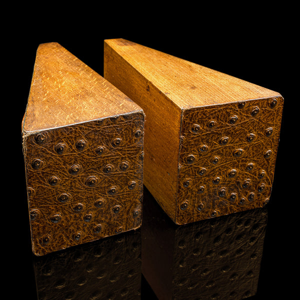 Pair, Antique Maritime Bookends, Continental, Copper, Oak, Book Rest, Victorian