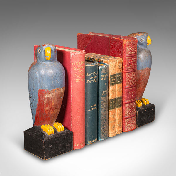 Pair Of Vintage Parakeet Bookends, Continental, Ornamental Book Rests, Art Deco