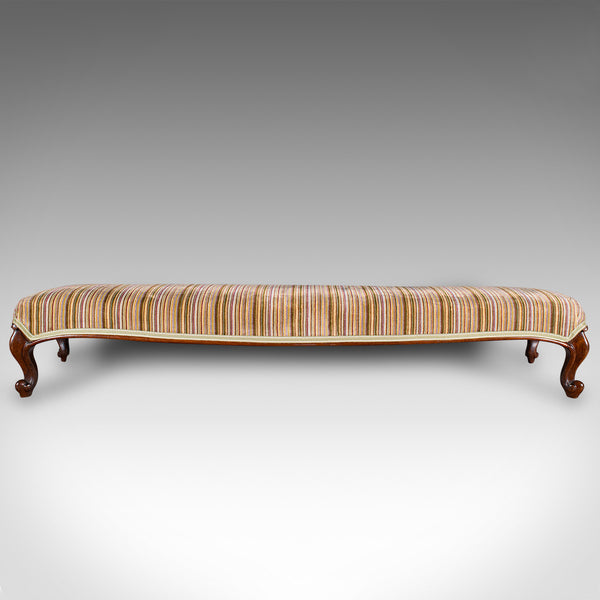 Long Antique Fireside Stool, English, Walnut, Upholstered Footstool, Victorian