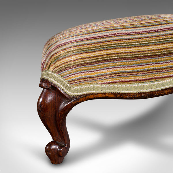 Long Antique Fireside Stool, English, Walnut, Upholstered Footstool, Victorian