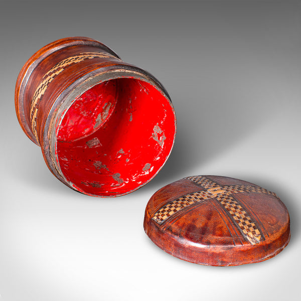 Set Of 4 Antique Storage Tins, English, Morocco Leather, Cigarette Pot, C.1920