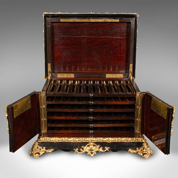 Antique Cigar Humidor, Continental, Ebonised, Petit Corona Case, Victorian, 1860