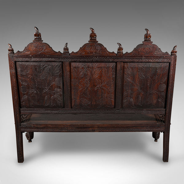 Large Antique Veranda Bench, Ceylon, Teak, 3 Seater, Ornate Seat, Victorian