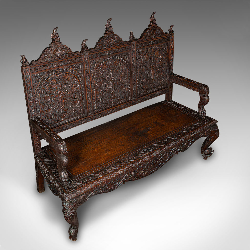 Large Antique Veranda Bench, Ceylon, Teak, 3 Seater, Ornate Seat ...