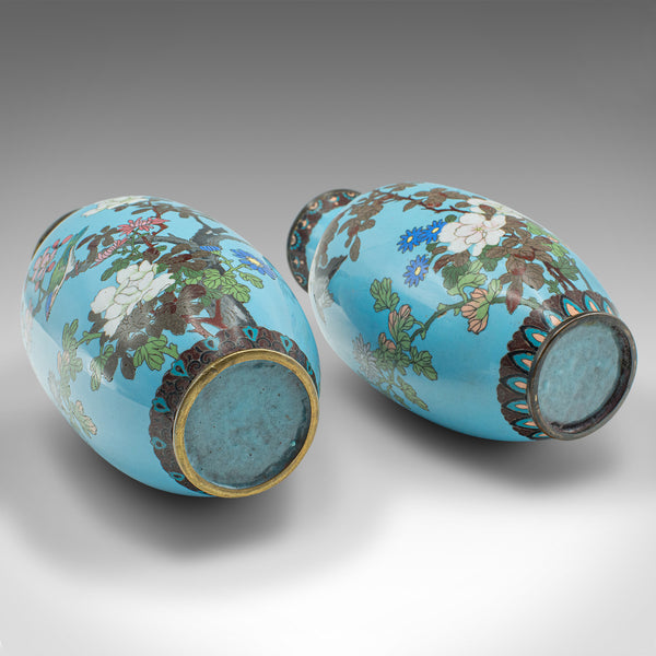 Antique Pair Of Display Urns, Japanese, Cloisonne, Posy Vase, Meiji, Victorian