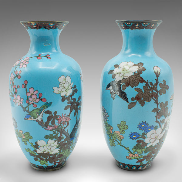 Antique Pair Of Display Urns, Japanese, Cloisonne, Posy Vase, Meiji, Victorian