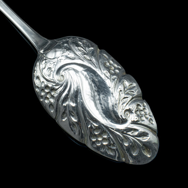 Pair Of Antique Dessert Spoons, English, Silver, Trifle, Hallmarked, Georgian