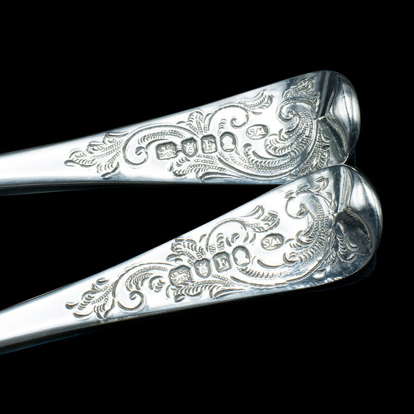 Pair Of Antique Dessert Spoons, English, Silver, Trifle, Hallmarked, Georgian