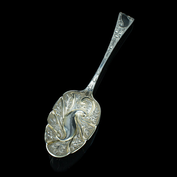 Pair Of Antique Dessert Spoons, English, Silver, Trifle, Hallmarked, Georgian
